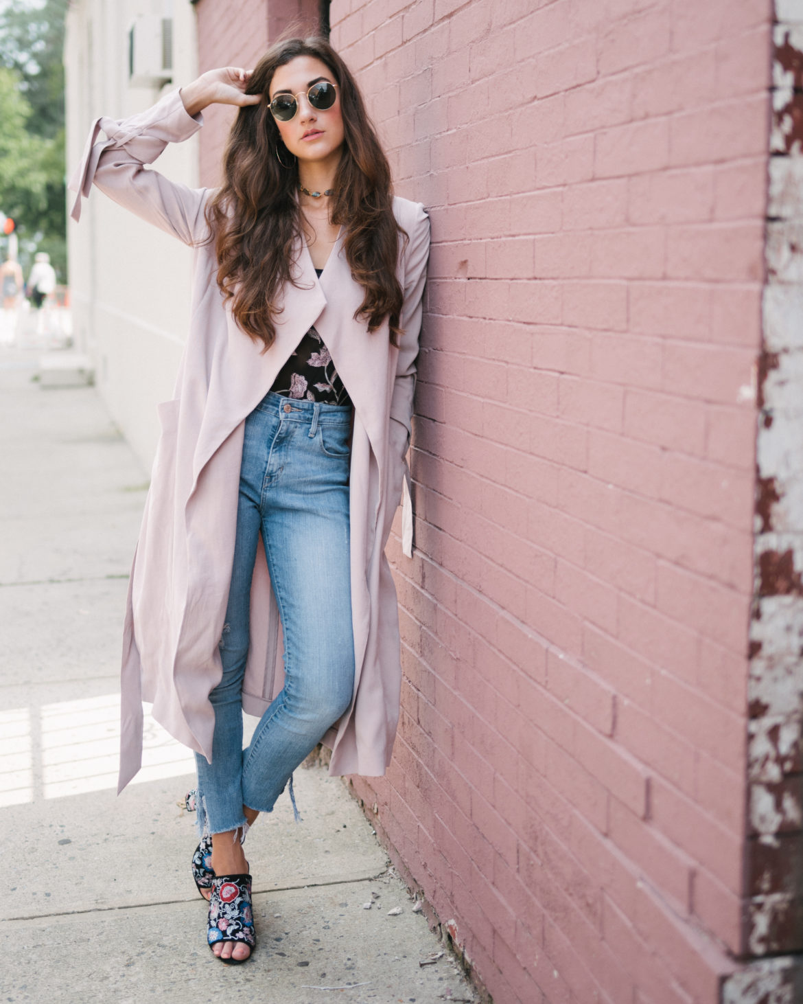 Blush Trench Coat + Embroidered Details - Melissa Frusco